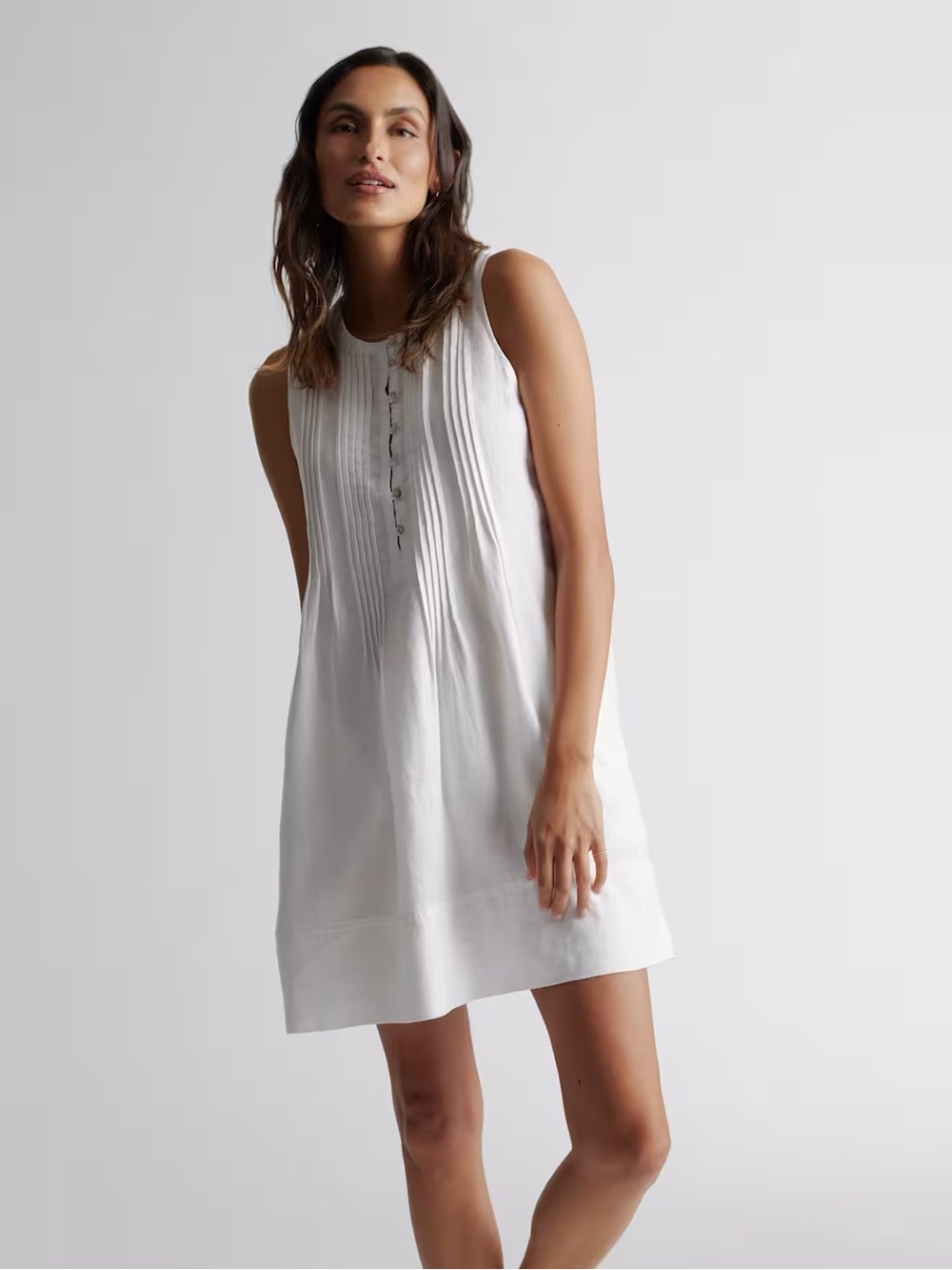 Quince 100% European Linen Sleeveless Swing Dress in White - L